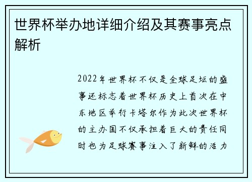 世界杯举办地详细介绍及其赛事亮点解析