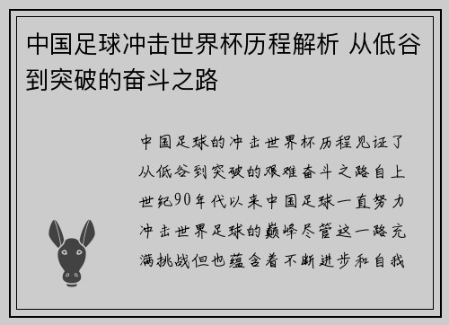 中国足球冲击世界杯历程解析 从低谷到突破的奋斗之路