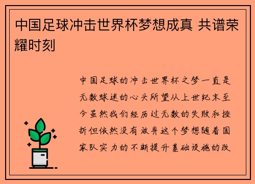 中国足球冲击世界杯梦想成真 共谱荣耀时刻